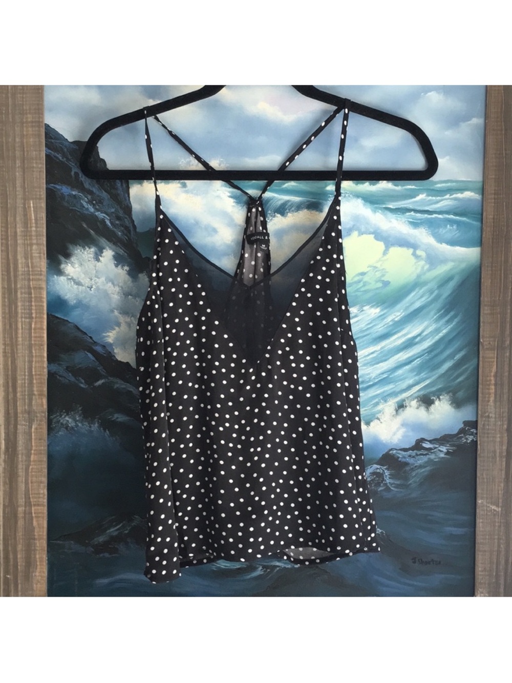 Kendall & Kylie Black and White Polka Dot Strappy Cami